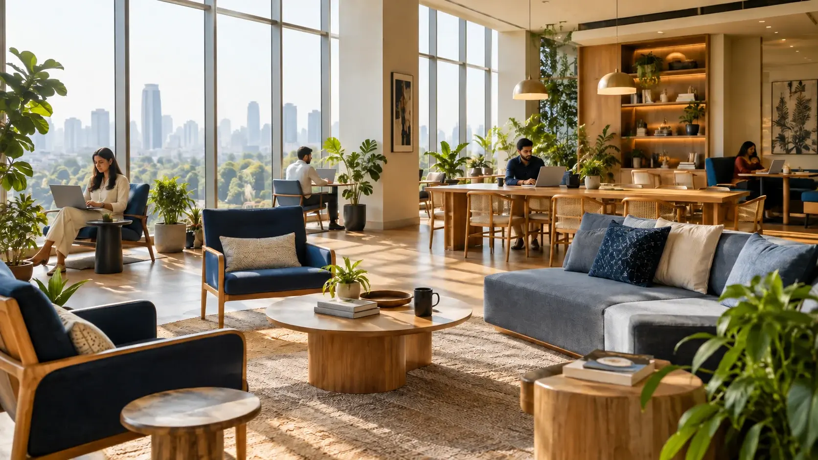Illustrative setting of a bright, welcoming workspace